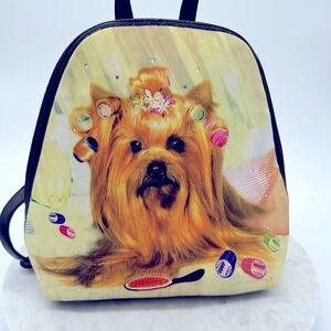 Yorkie in Curlers Mini Backpackk/Purse Bag with‎ Sparkle and Rhinestones